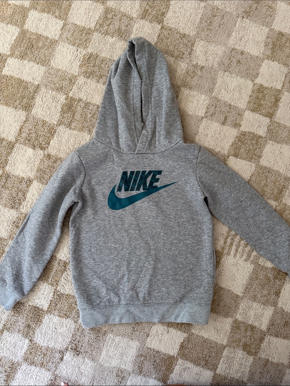 Nike Kids Heather Gray Hoodie with Teal Logo